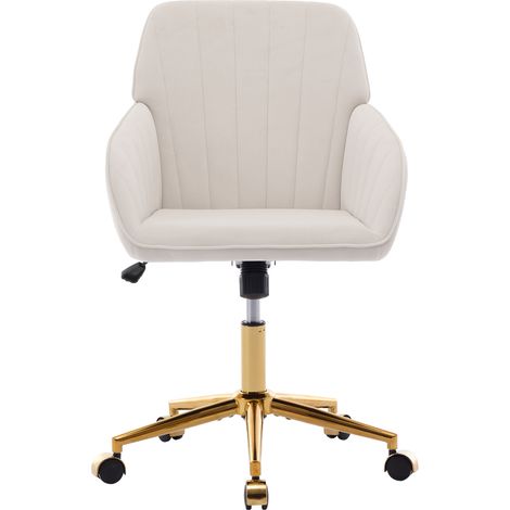 Chaise de bureau pivotante réglable en hauteur de 50 à 59 cm, velours blanc, dossier ergonomique et 5 roulettes, idéale pour bureau et chambre - CHICFURN (1/5)