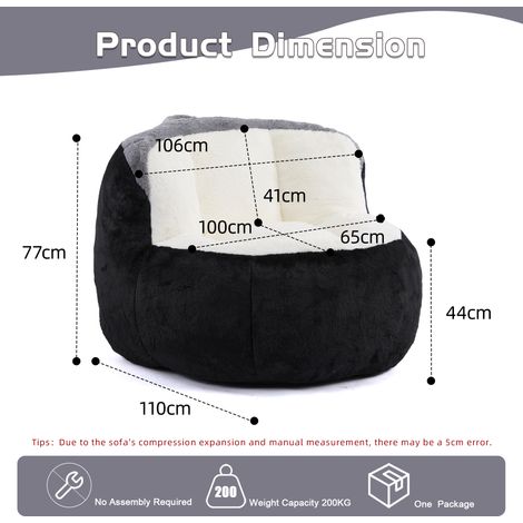 Pouf géant, canapé en simili fourrure multicolore, rembourré de copeaux de mousse, grand convertible lit pour séjour, sans montage, teintes noir, blanc, gris (1/5)