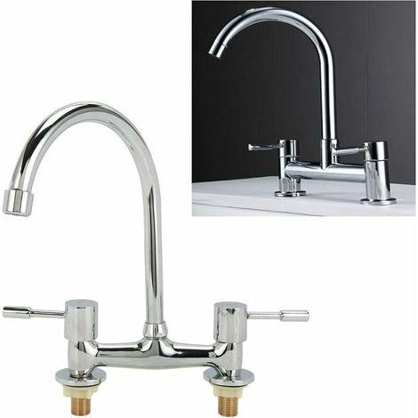 Robinet mitigeur d'évier de cuisine à 2 trous, double levier, montage sur plage, eau chaude et froide, bec pivotant, noir