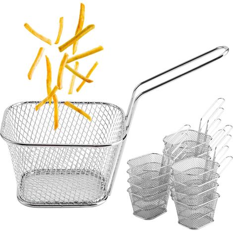 Set mit 12 Mini-Silberkörbchen mit Griffen - zum Servieren von Pommes frites, Garnelen und Zwiebelringen