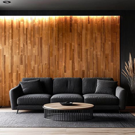 Panneau Mural Bois 3D Thermo - Pin Épicéa Thermotraité - Relief Sculpté - 24 Pièces 1m² - Parement Décoratif Intérieur