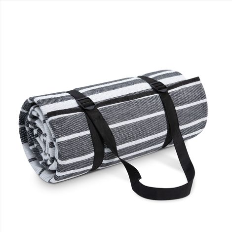 Paco Home Picknickdecke Campingdecke XXL Strand Picknickdecke Wasserdicht Mit Tragegriff 200x300cm, Grau-Weiß 3