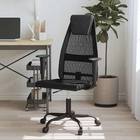 Bürostuhl Höhenverstellbar Schwarz Netzstoff und Kunstleder