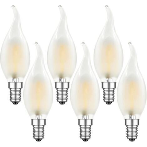 Ampoule LED E14 Filament 4W Forme de la Flamme Blanc Chaud 2700K Vintage en Forme de Bougie 4W équivalent à 40W 400lm Dimmable mat Lot de 6 (1/4)