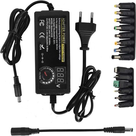 324V Adaptateur Alimentation Réglable, Adaptateur Secteur Universel Convertisseur, 100V-240V AC à DC 5A avec 14 Connecteurs, pour électroniques Ménagers 3V24V et la Bande LED, 3A Max (1/5)