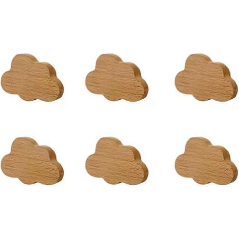 6er-Set Möbelgriffe in Wolken-/Sternform, Mond-Schubladenknöpfe aus Holz, Stern- und Wolken-Dekoration für Kinderzimmer, Schrankgriffe aus Holz (1/4)