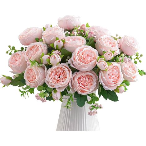 Lot de 4 fleurs de pivoine artificielles en soie réaliste, pour la décoration de la maison, arrangement floral pour fête, centre de table, rose clair (1/5)