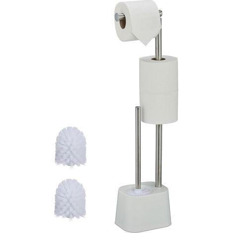 Serviteur WC, décoratif et Pratique, Non Fixe, Porte-Brosse avec Brosse, H x L x P: 65,5 x 13 x 16 cm, Blanc (1/5)
