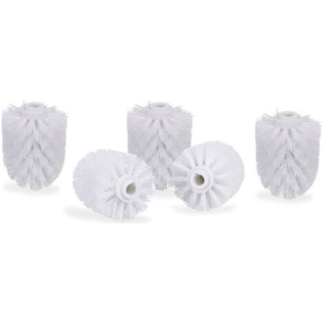 Lot de 5 Têtes de Brosse WC Rechange 12 mm Diamètre 8 cm Blanches Compatibles Filetage Standard