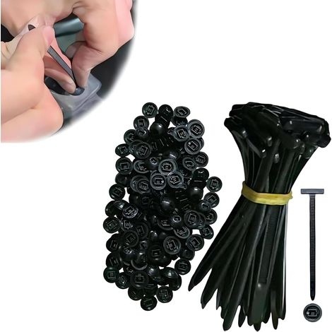 Lot de 100 boucles universelles en nylon pour serre-câble – Pinces à cravate robustes avec épingle et bouton verrouillage, clips fermeture éclair automobiles, rivets résistants aux UV la Pièces. - (1/5)