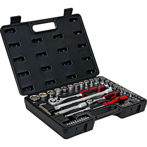 STIER Steckschlüsselsatz, 54 teilig, 1/4 Zoll und 1/2 Zoll, Schraubenschlüssel und Bits, Bitsatz, Ratschenschlüsselset, Steckschlüssel, Ratsche, Bit Set