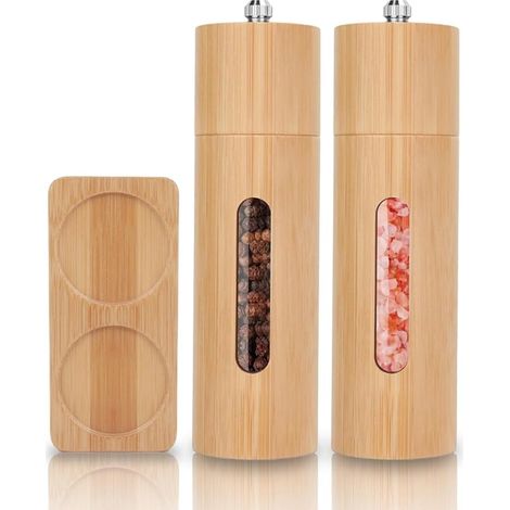 Moulin a Poivre et Sel Manuel en Bois, à épices avec Broyeur en Céramique Réglable, Salière Cuisine  - Également Comme Piment (1/5)