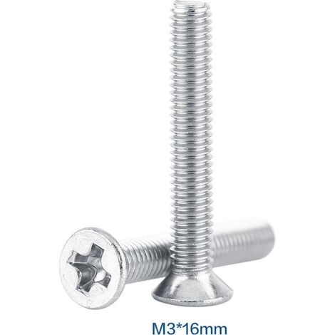 100 Stück M3x16 Flachkopf-Senkschrauben aus Edelstahl SS304 für metrische Schrauben (1/2)