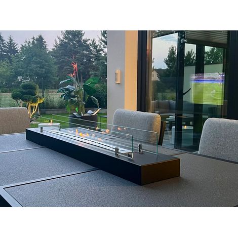 Bioethanol Kamineinsatz 1200 mm mit Sicherheitsglas, Edelstahlbrenner 1 l, Schwarz matt (1/5)