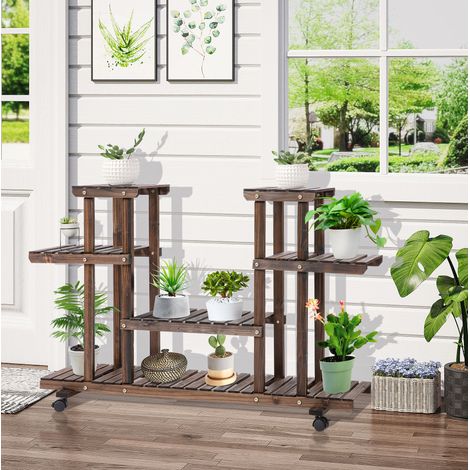 Regal Pflanzenregal mobil Massivholz 123,5x33x80 cm OKMYHOME (1/4)