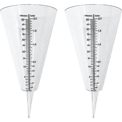 Pluviomètre, pluviomètre d'extérieur, lot de 2 pluviomètres coniques transparents à double échelle pour la mesure des précipitations (1/5)