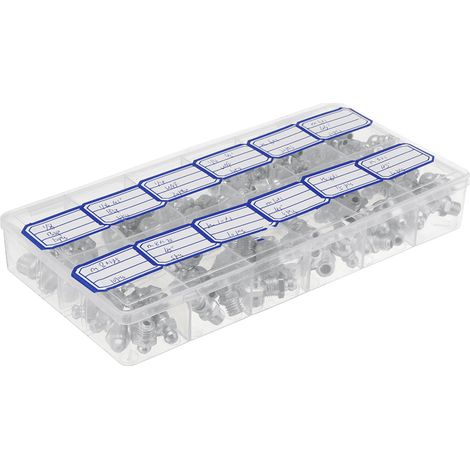 Kit de 130 graisseurs hydrauliques en métal galvanisé, assortiment de raccords métriques, impériaux, BSP, UNF, M6, M8, M10, 45°. (1/5)