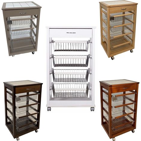 Carrello cucina legno per porta frutta verdura 4cestini cassetto ripiano mattonelle tortora-ciliegio-naturale-bianco-noce scuro - colorigenerali: TORTORA (1/5)