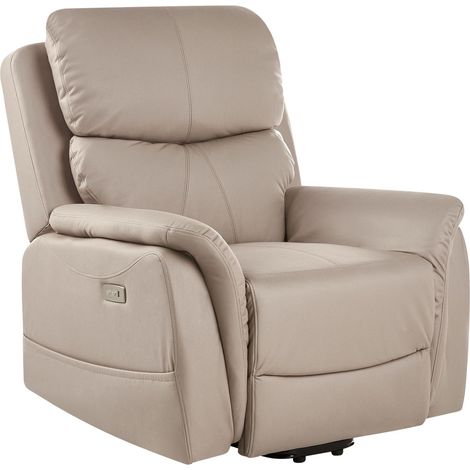 Recliner Electric Armchair with Massage Function Taupe Fabric Adjustable Modern Living Room GLORIE (1/5)