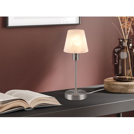 Tischleuchte LUIS II, Glasschirm Weiß Sockel Silber - Touchfunktion, Höhe 32cm (1/5)