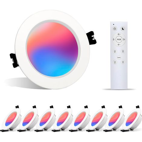 Spot LED encastrable Set de 4 avec télécommande Dimmable RGBW 7W AC85-265 APP,Contrôleur IR Plafonnier encastrable Economie d'énergie Sécurité Plafonnier pour cuisine, couloir, chambre, salon