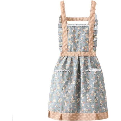 Küchenschürze für Damen, mit kleinem Blumenmuster und Taschen, öl- und fleckenabweisend, maschinenwaschbar und farbecht, zum Kochen, Backen, Grillen und Gärtnern, aus Canvas, mehrfarbig