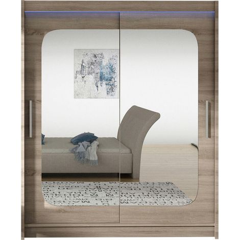 Armoire Closico 135, Truffe chêne, 200x150x58cm, Portes d'armoire: Coulissantes, Nombre d'étagères: 5, LED (1/4)