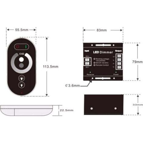QORVA-Variateur tactile sans fil LED 12 V - 12 V CC avec télécommande pour toutes les lampes LED à intensité variable CC - Variateur tactile sans fil 18 A