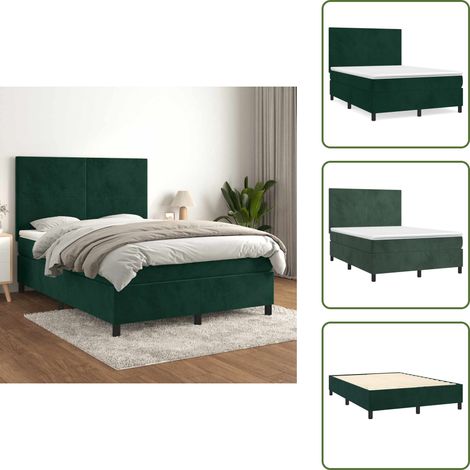Boxspringbett mit Matratze Dunkelgrün 140x200 cm Samt - Samtbett - Boxspringbett - Doppelbett - Bettauflage - Matratze (1/5)