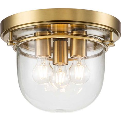 Deckenleuchte Metall Glas E27 IP44 rund D: 33 cm in Messing gebürstet 3-flammig Jugendstil (1/5)