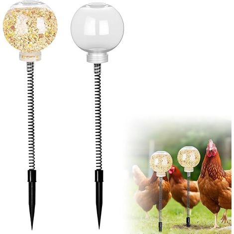 mangeoires rondes en plastique pour poules, 19 x 9 x 9 cm, avec piquet en métal, stables pour les poules dans la prairie (1/5)