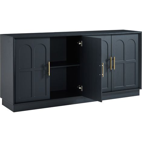 Moderne schwarze MDF-Kommode mit Bogentüren 169 x 40 x 80 cm (1/5)