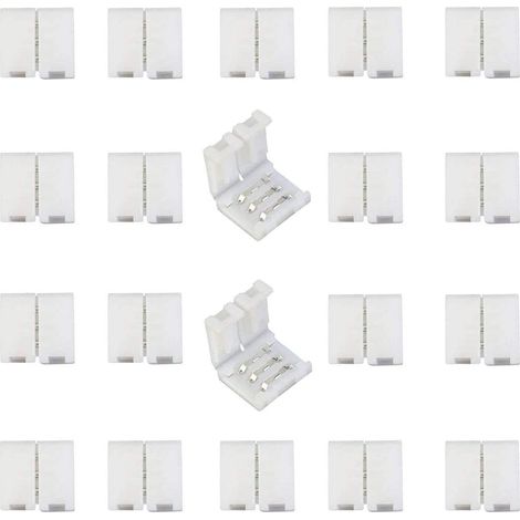 Lot de 20 connecteurs pour rubans LED RGB 3 broches compatibles WS2811, WS2812B SMD 5050 RGB (largeur 10 mm). Adaptateur de connecteur rapide pour ruban LED 3 broches. (1/5)