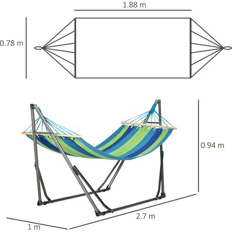 Support de hamac autoportant et pliable en coton et acier, 270 x 100 x 94 cm (1/5)