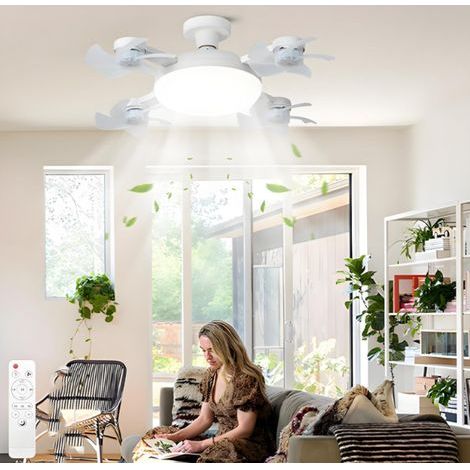 Ventilateur de Plafond LED 4 Lames - Télécommande, 3 Vitesses, Dimmable, Lumière et Ventilation 2 en 1 (1/5)