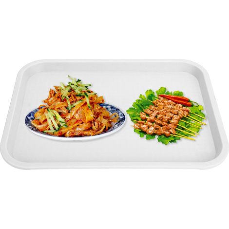 Plateau de service alimentaire rectangulaire en PP épais antidérapant, plateau polyvalent pour restaurant et cantine, blanc (1/5)