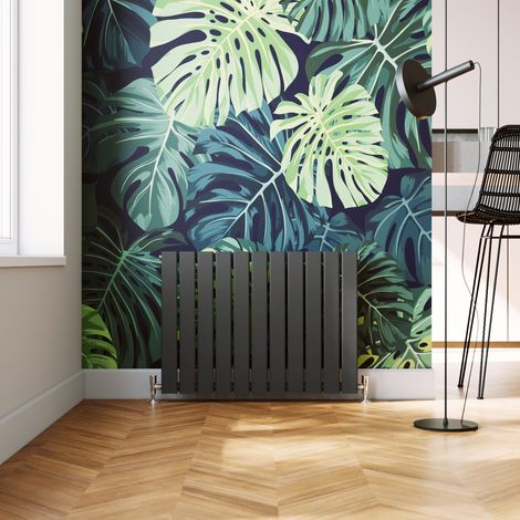ELEGANT Designer Horizontal Radiator 600x836 mm Flat Panel Anthracite Column with Thermostatic Radiator Valves (1/5)