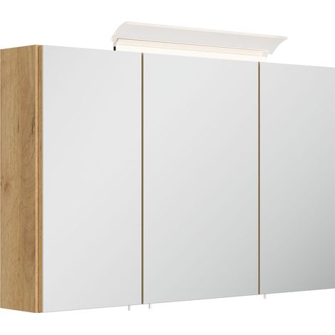Spiegelschrank 100cm inkl. Design LED-Lampe und Glasböden eiche gold