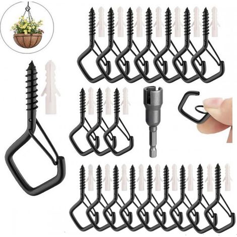 Lot de 20 Crochet à Vis en acier inoxydable, Crochet Plafond avec Loquet de Sécurité, Piton à Visser Crochets muraux pour Suspendre des Plantes, des