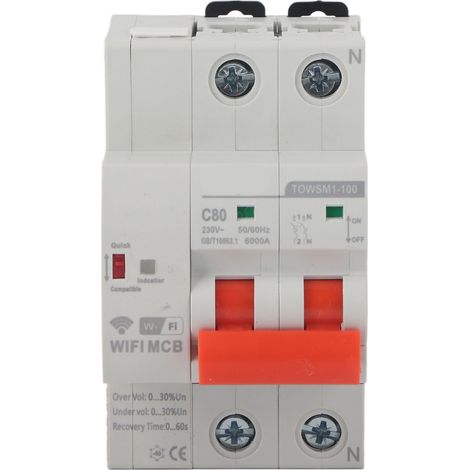 Disjoncteur intelligent WiFi TOWSM1-100, 2P, montage sur rail DIN, 230 V CA, universel pour usage domestique et industriel (1/5)