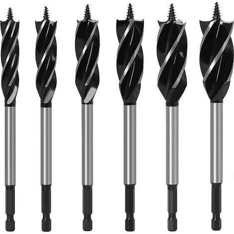 Mandrin de perceuse 6pcs forets à tarière, ensemble de forets à bois à quatre fentes en acier à haute teneur en carbone pour outils de forage d'ouverture de trou de travail du bois bricolage (1/5)
