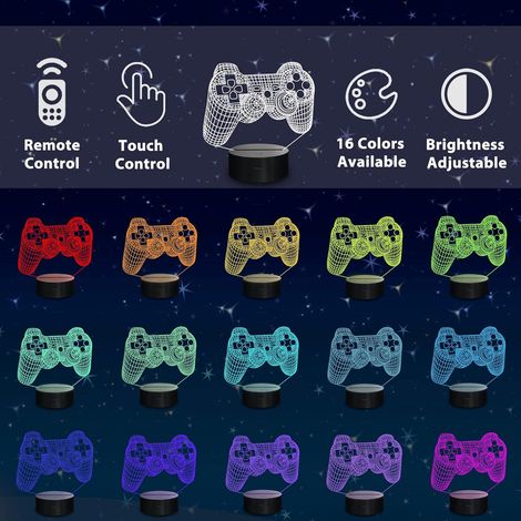 Lampe manette de jeu 3D, veilleuse console de jeu, idéale pour les enfants, 16 couleurs avec télécommande, cadeau pour salle de jeux, décoration pour chambre d'enfant, convient aux garçons et aux fill (1/5)
