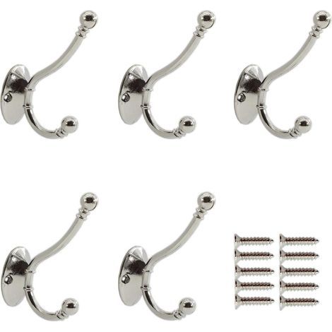 Set mit 5 Metall-Wandhaken zum Aufhängen von Mänteln, Handtüchern, Schlüsseln, Pflanzen, Kleidung, Taschen, rustikale und wasserdichte Duschhaken für Garage, Küche, Badezimmer, mit Schrauben (silber) (1/5)