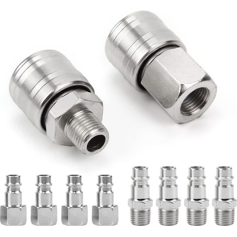 Raccord Rapide Pneumatique - 1/4" BSP - Acier Trempé Galvanisé - Pour Tuyau Air Comprimé - Kit Compresseur - 10 Pièces