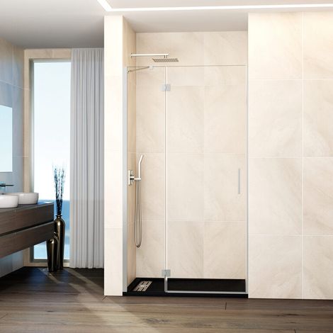 Mampara de ducha frontal GLASS fijo + puerta abatible con cierre a pared 110 cm perfil Níquel brazo ajustable (60+50) (1/5)