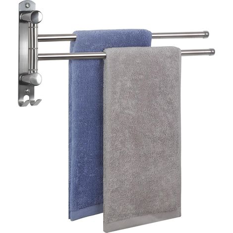 1 - Porte-serviettes mural - Acier inoxydable - Rotation 180° double barre - Gain de place salle de bain cuisine - Argent - 43,4x17,2x3,0cm