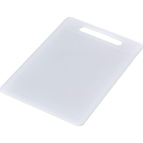 Planche à découper grande 40 x 30 cm, plastique alimentaire sans BPA, surface antidérapante, lavable au lave-vaisselle, poignée intégrée, blanche, fine et robuste (1/5)