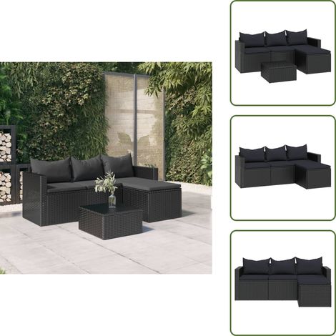 The Living Store Conjunto de muebles de jardín ratán sintético negro - Ratán sintético