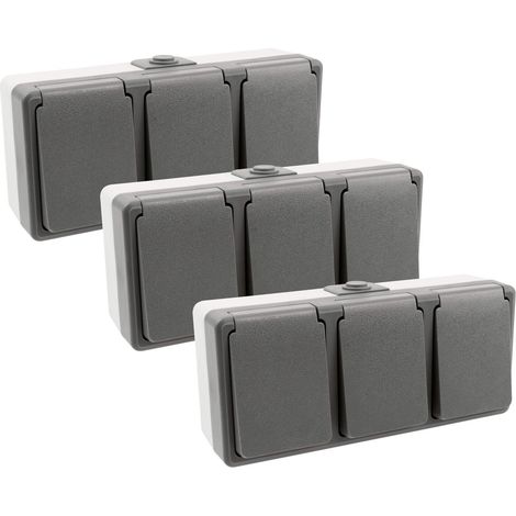 3er Set Feuchtraum Dreifachsteckdose Serie Secure Aufputz IP44 250V grau 3-fach Steckdose (1/5)