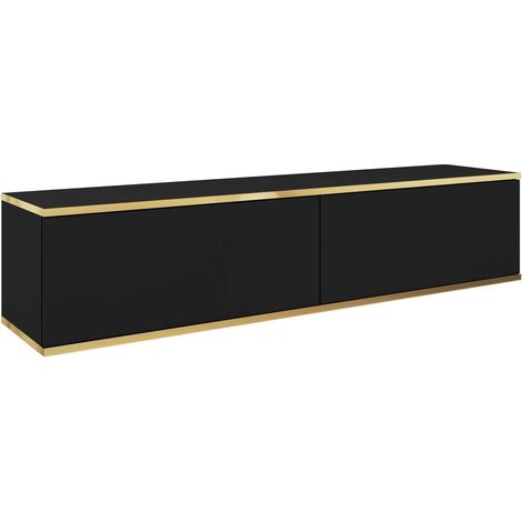 Meuble TV suspendu 140 cm – Chêne Wotan – Noir mat – Dimensions 140 × 34 × 32 cm – Panneaux stratifiés – Montage facile – 3Xe Living (1/5)